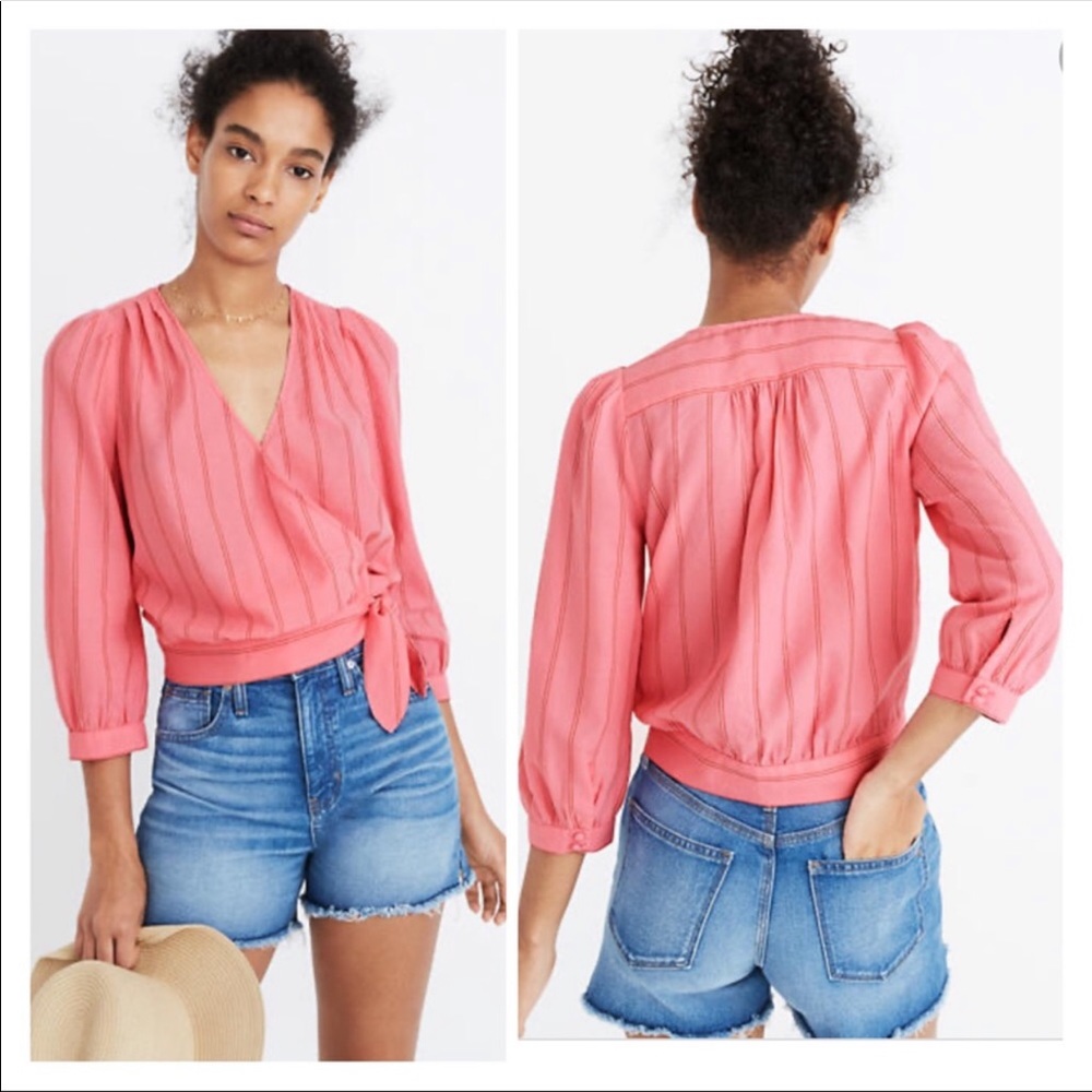 Pink Madewell stripe wrap top